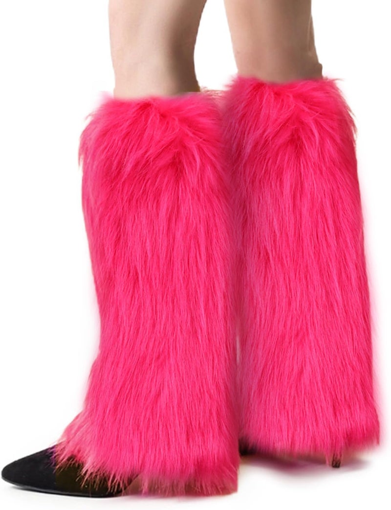 Peecabe Winter Women Faux Fur Fluffy Leg Warmers Fuzzy Long Boot Covers Furry For Christmas - Image 1